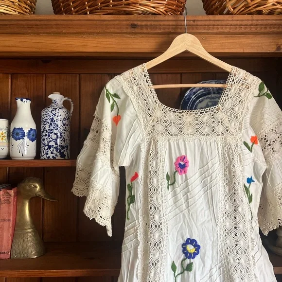 Floral Mexican Embroidered Dress - Picture 4 of 11